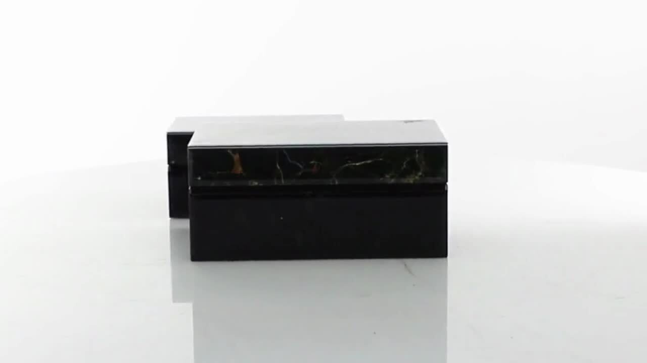 Litton Lane Rectangle Marble Box with Gold Handle (Set of 3), Black