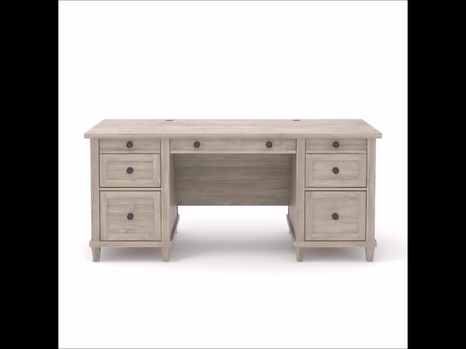 SAUDER Hammond Chalk Oak Engineered Wood 6Drawer Executive Desk With
