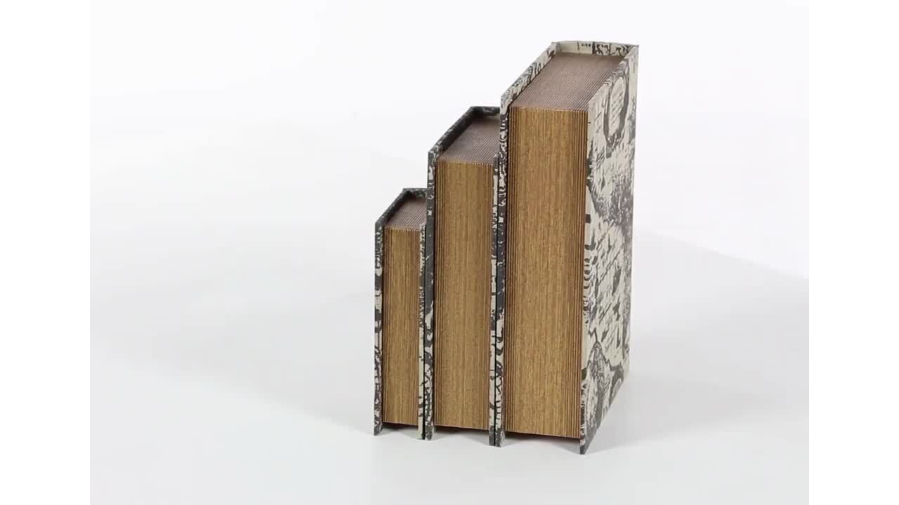 Litton Lane Rectangle Wood Faux Book Box with World Map Cover (Set