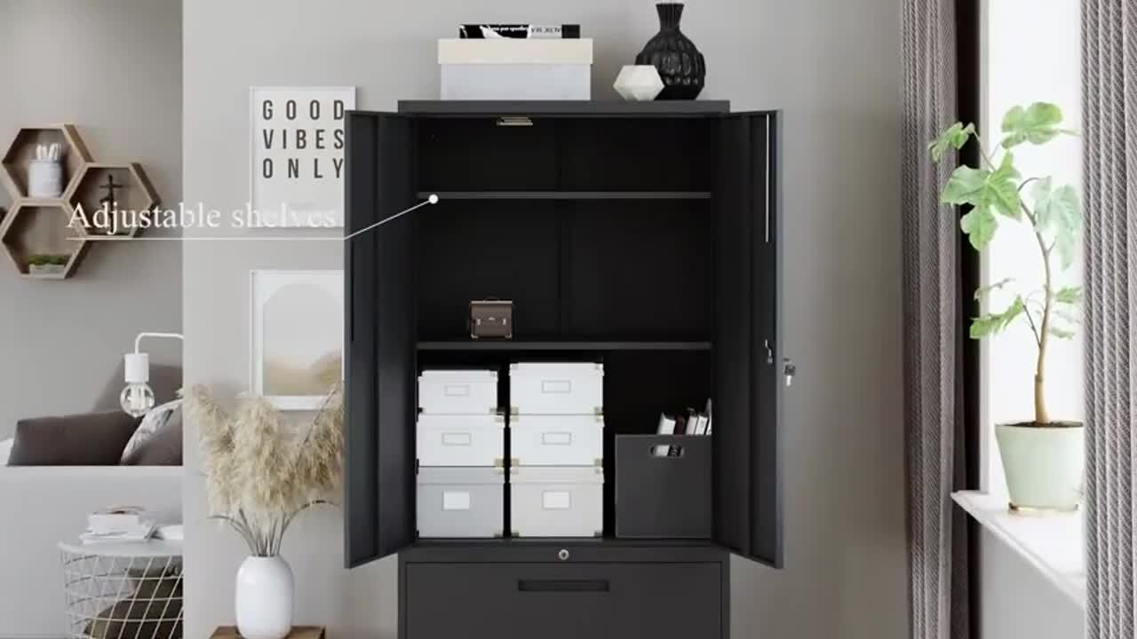 LISSIMO 31.50 in. W x 70.87 in. H x 15.75 in. D 2 Adjustable Shelves Steel Freestanding Cabinet with 2 Drawers and Lock in White