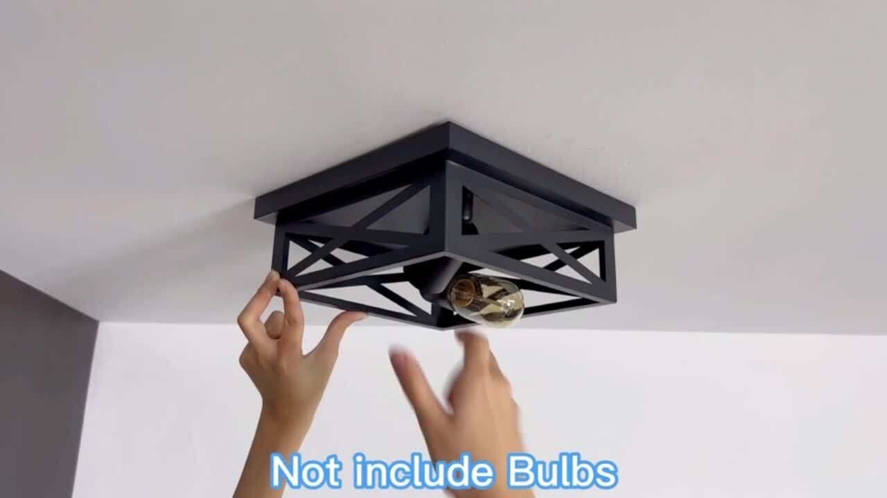 9.8 in. 2-Light Farmhouse Square Black Flush Mount Ceiling Light with No  Bulbs Included (2-Pack), image size:1280x720