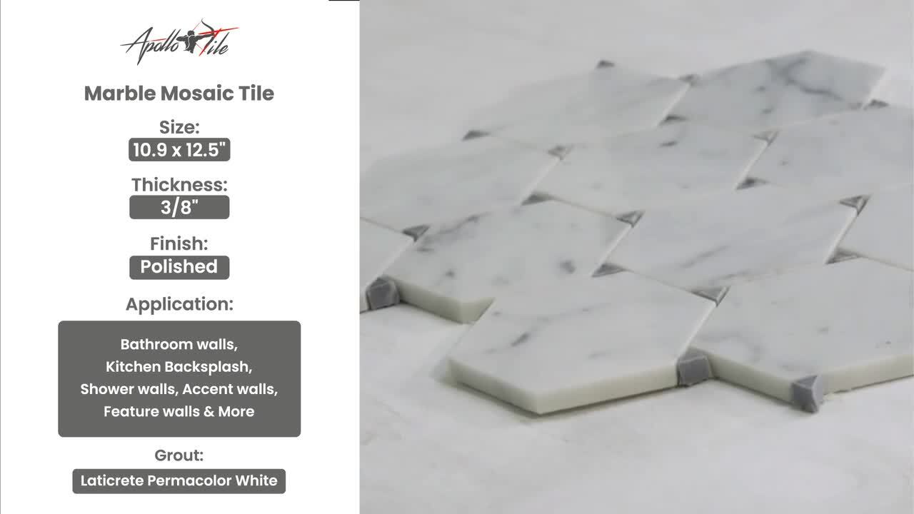 Apollo Tile Athens White and Gray 11-in x 13-in Polished Natural Stone Marble Hexagon Marble Look Floor and Wall Tile (4.73-sq. ft/ Carton)