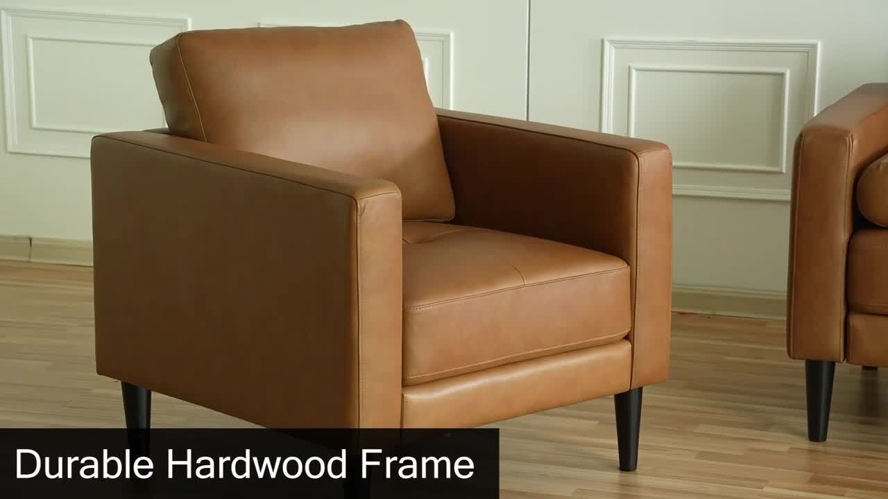 HOMESTOCK 74.5 in. W Square Arm Leather Straight Leather Mid