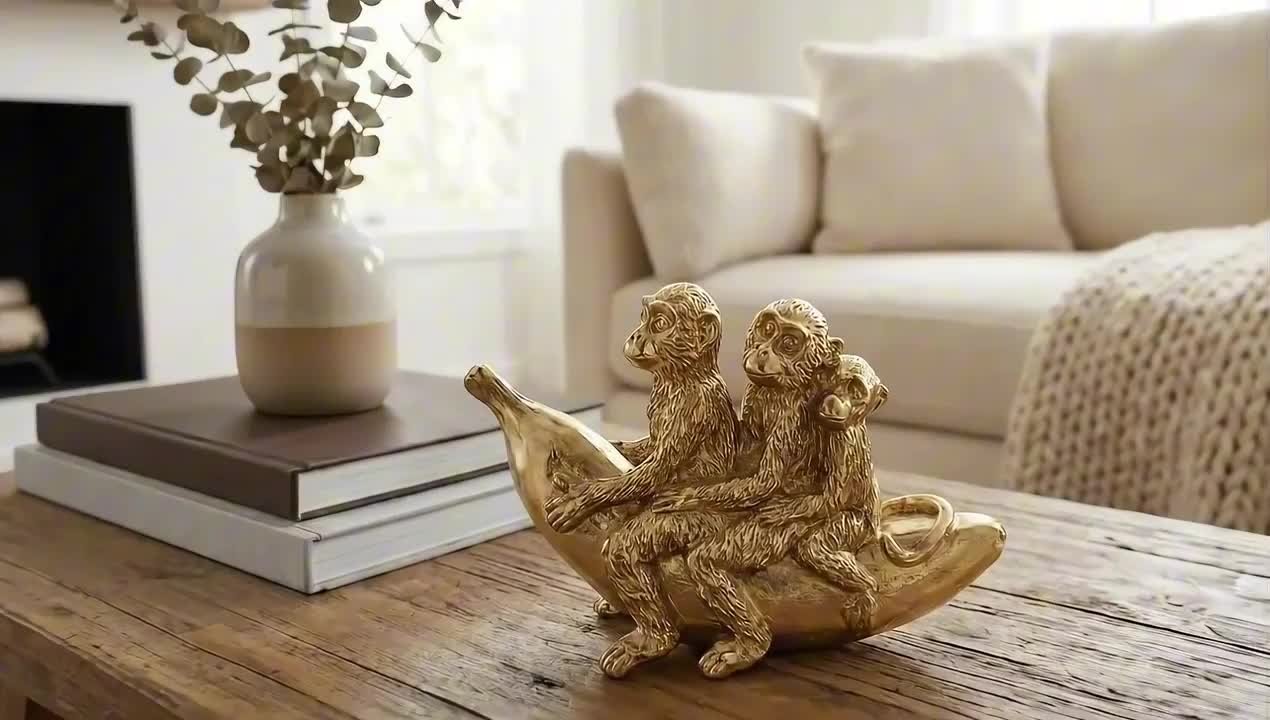 Liv & Skye Gold 8 in. x 5 in. Resin Novelty Three Monkeys On