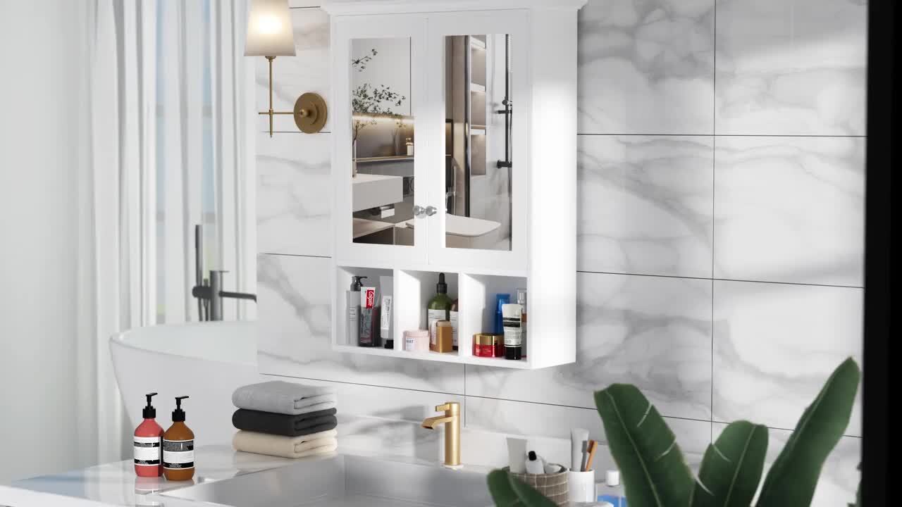 eclife 12.8 in. W x 24.2 in. H Rectangular Single Door Corner Surface Mount Frameless Medicine Cabinet with Mirror in White