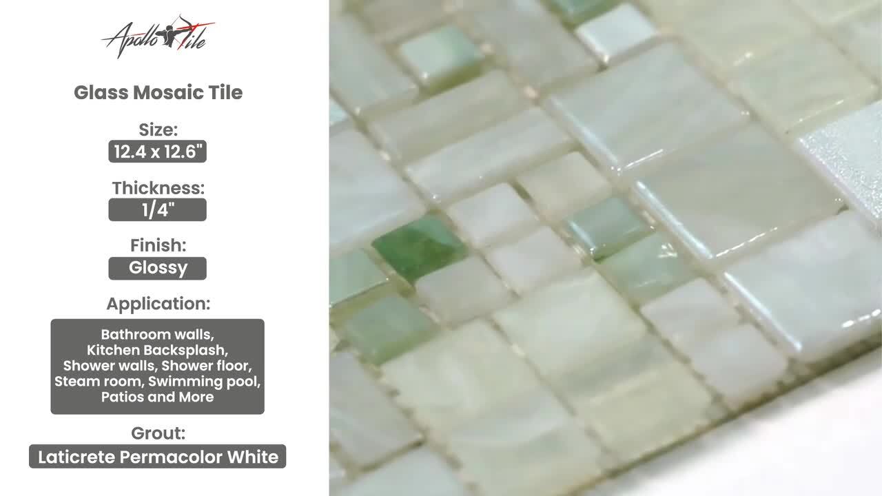 パールホワイトAPOLLO 12 x 12 Powder White Polished Glass Mosaic Tile - Don't miss