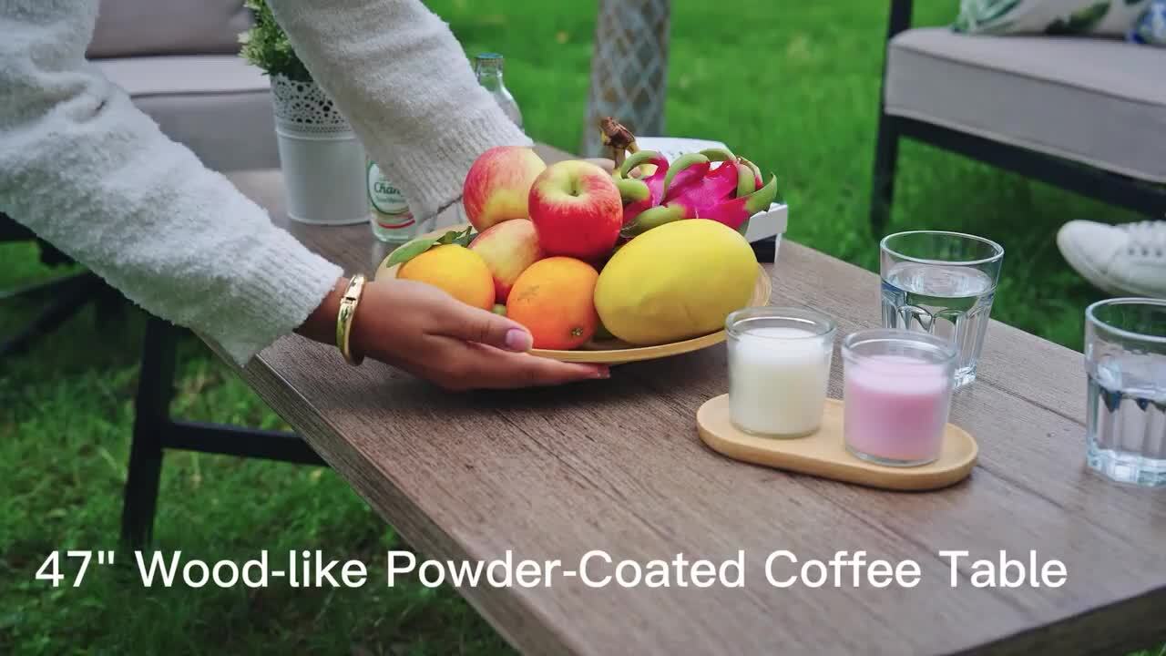 PHI VILLA Black 4-Piece Metal Outdoor Patio Conversation Seating