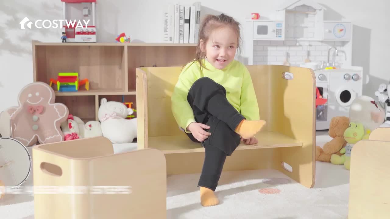 Costway 3-Piece Kids Wooden Table and Chair Set Children
