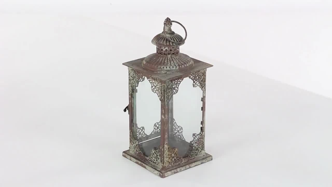 Litton Lane Gray Metal Decorative Candle Lantern with Handle