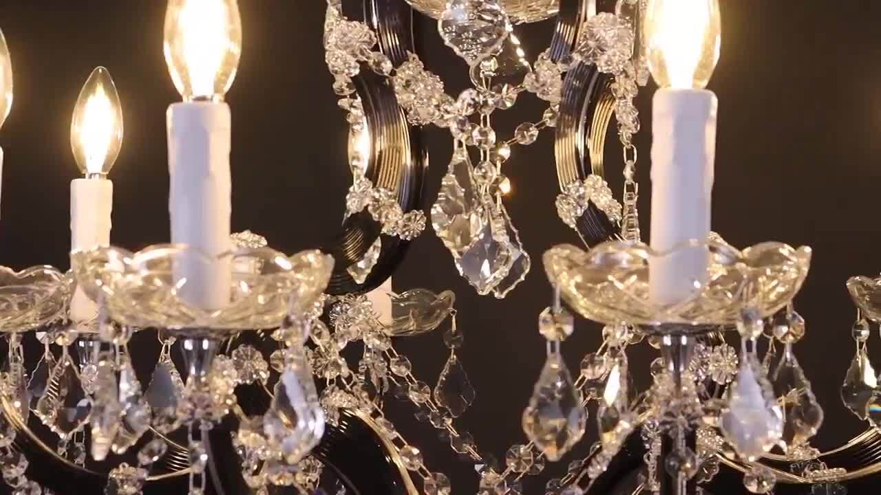 PUYRNF 8-Light 29 in. Crystal Black Chandelier, Large Foyer