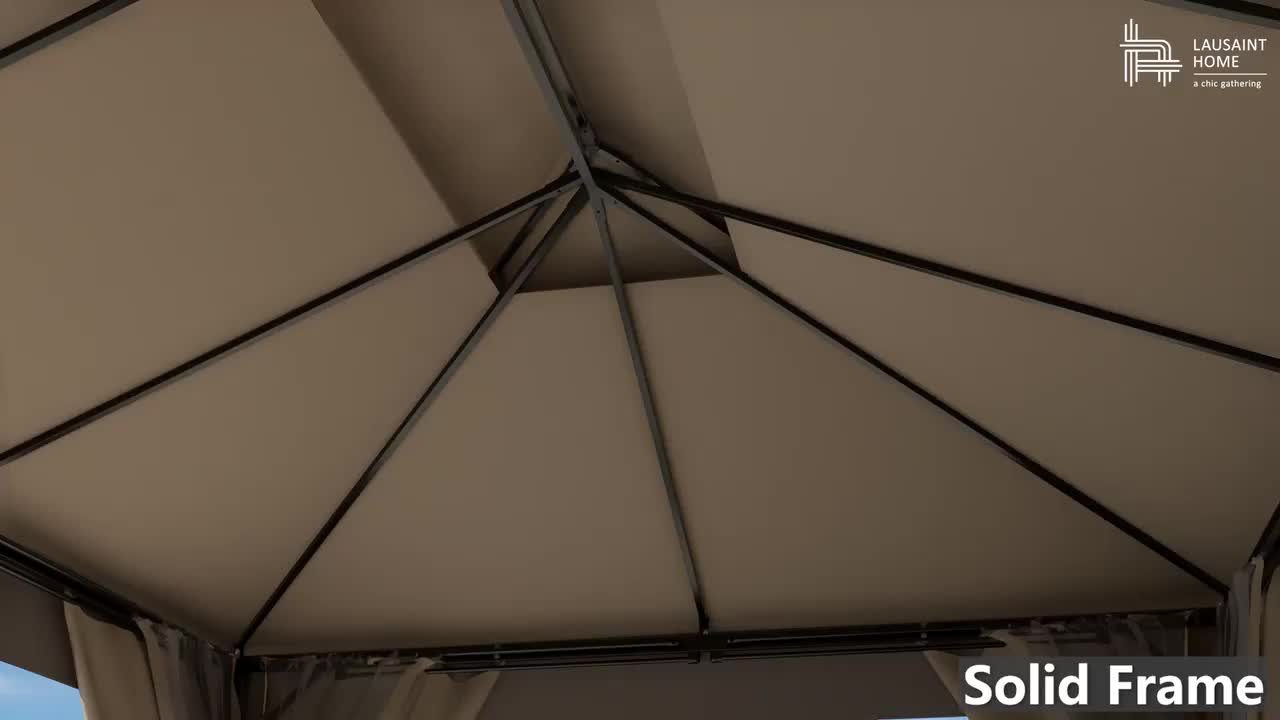 LAUSAINT HOME Pavillon 10x12 Fuß – Khaki, Mit Moskitonetz, Wetterfest, Für Garten & Outdoor-Events