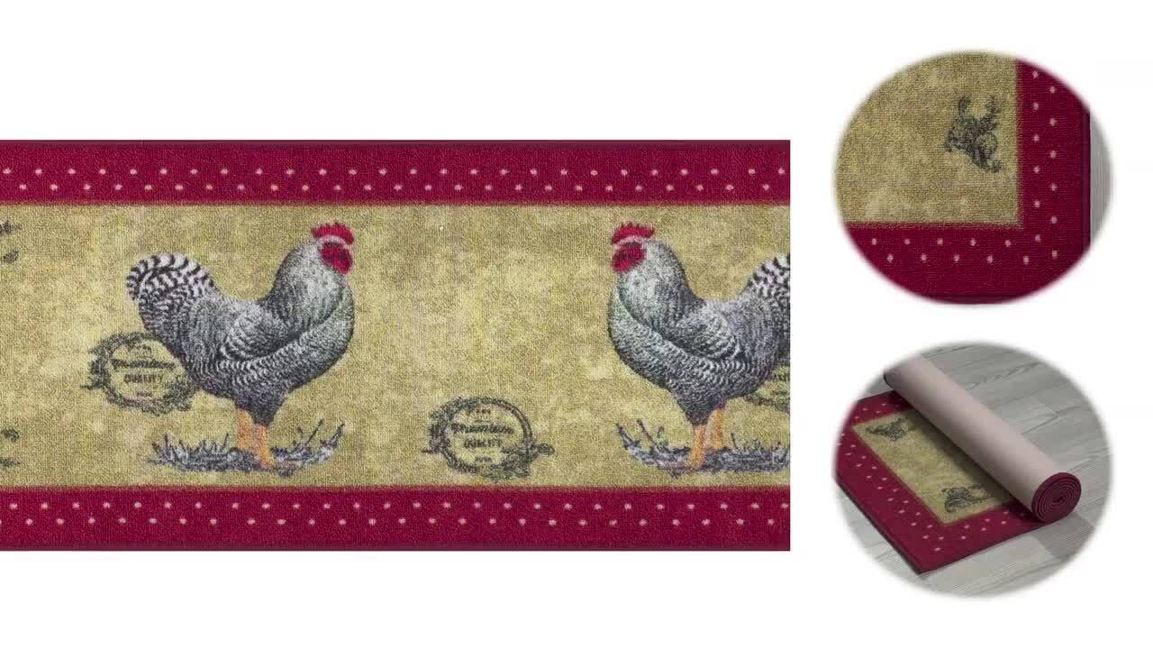 Gallus Collection 4' x 5' Red Rooster Themed Olefin Area Rug with