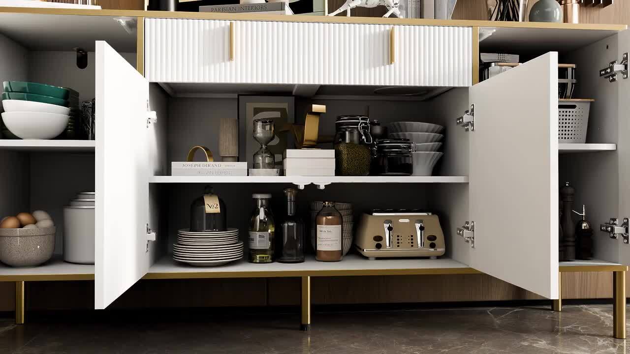FUFU&GAGA White Wavy Paint Touch Doors Accent Storage Cabinet with