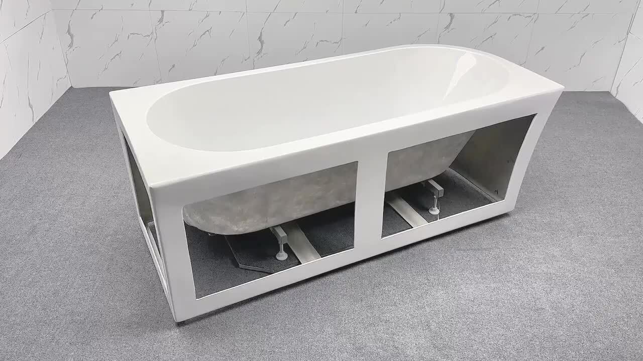 66.96 in. Acrylic Center Drain Rectangular Double Ended Flatbottom Freestanding Bathtub in Glossy Black