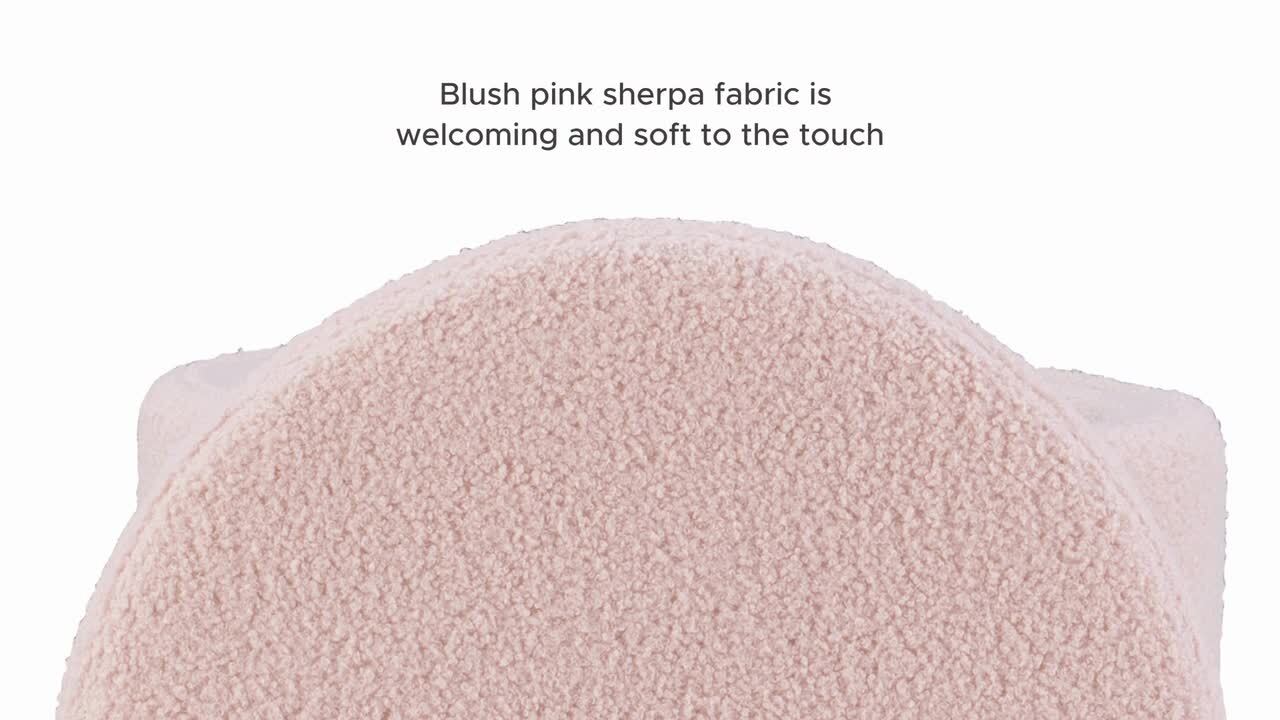 Linon Home Decor Savoy Blush Sherpa Fabric 18 Round Storage Ottoman, Blush Pink