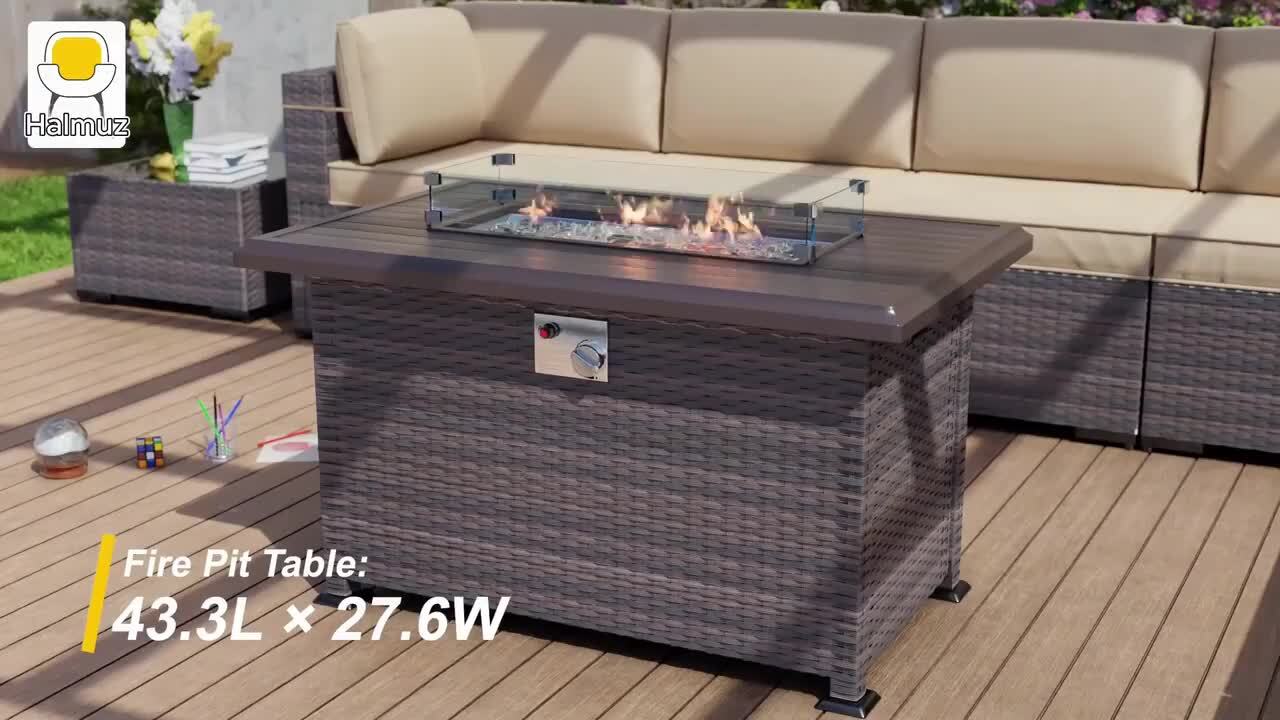 Halmuz 10-Seat Aluminum Patio Conversation Set with Fire Pit