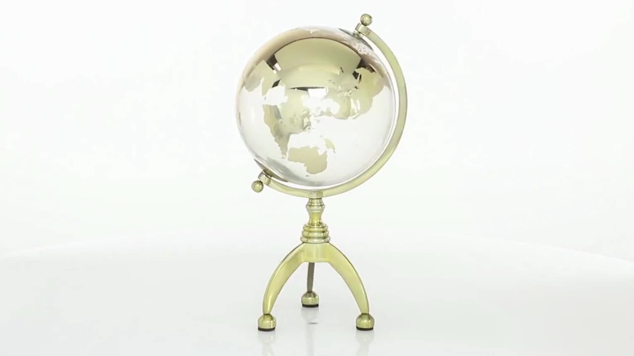 Litton Lane 15 in. Gold Aluminum Decorative Globe with Tripod Base
