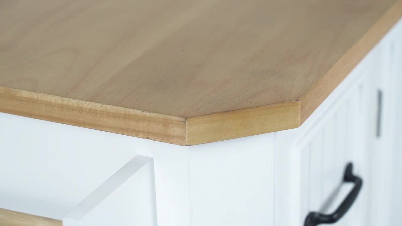 Ziyudura White Rubber Wood Veneer 56 in.Kitchen Island with Drop