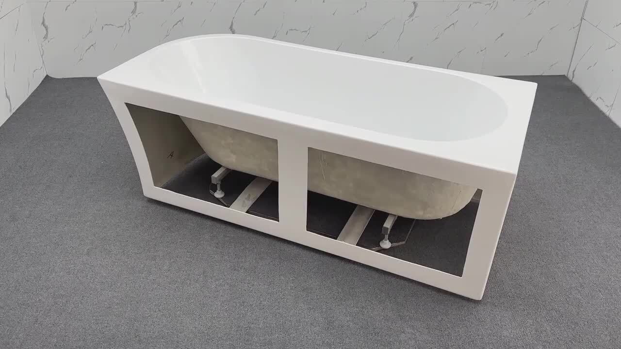 66.96 in. Acrylic Center Drain Rectangular Double Ended Flatbottom Freestanding Bathtub in Glossy Black