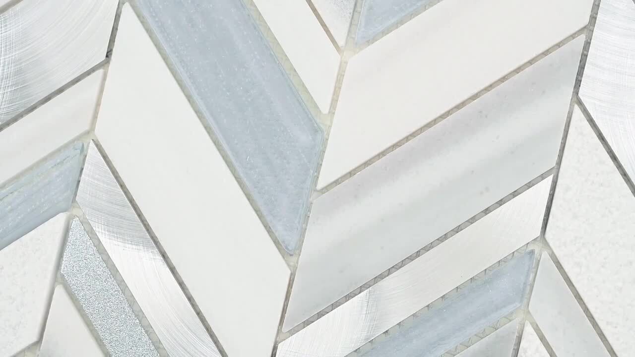 Anatolia Mist 12-in x 12-in Glossy Glass Chevron Subway Wall Tile (9.4-sq. ft/ Carton)
