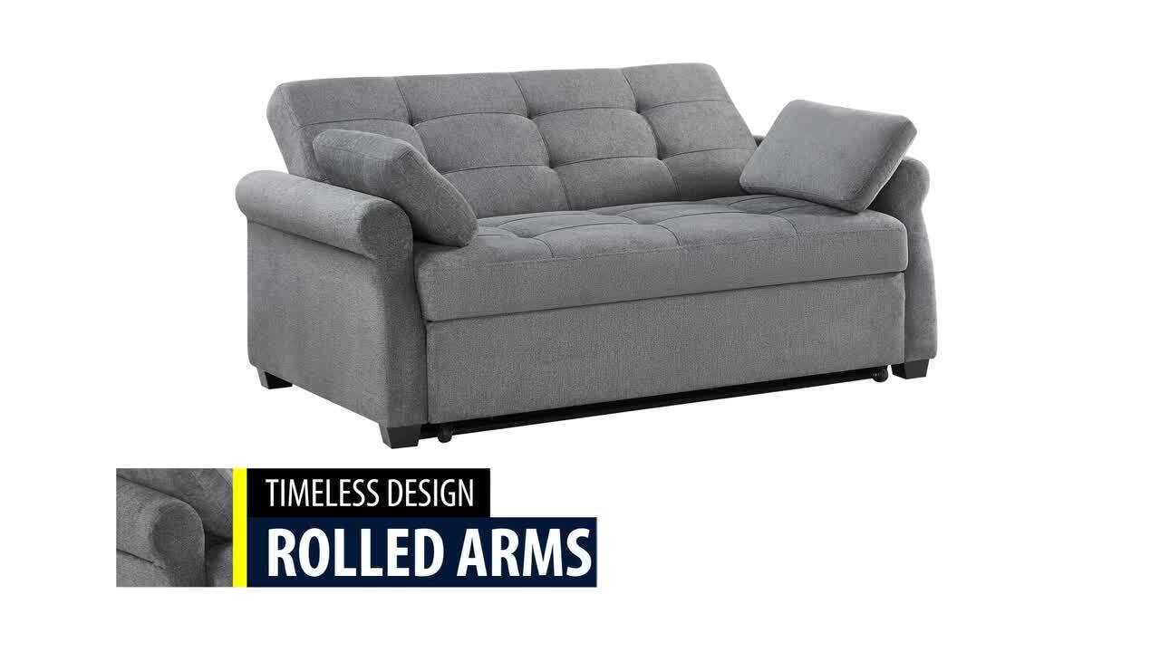 Serta Harrington 37.6 in. Grey Polyester 2 Seater Convertible Tuxedo Sofa with Round Arms SA HPTSA3TM3011