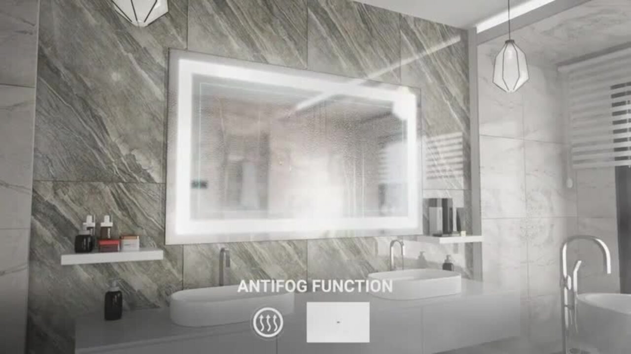 55 in. W x 30 in. H Rectangular Frameless LED Light Anti-Fog Wall Bathroom Vanity Mirror Super Bright Front Light