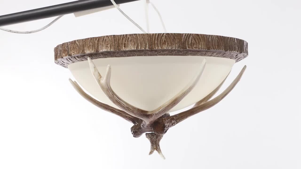 かか57 OUKANING 16.5 in. 3-Light Antique Colors Vintage Resin Antler