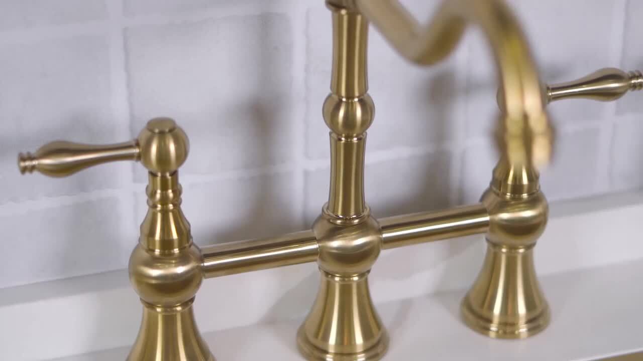 Akicon Double Handle Bridge Kitchen Faucet with Side Sprayer in