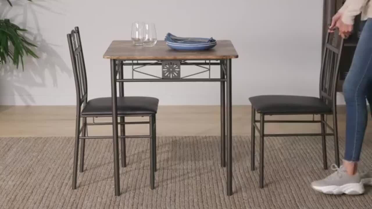 VECELO 27.5 in. L Brown 3-Piece Dining Set Modern Dining VECELO 27.5 in. L Brown 3-Piece Dining Set Modern Dining
