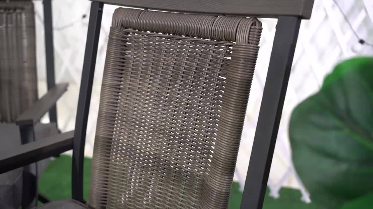 PHI VILLA Swivel Metal Outdoor Bar Stool with Grey Cushion