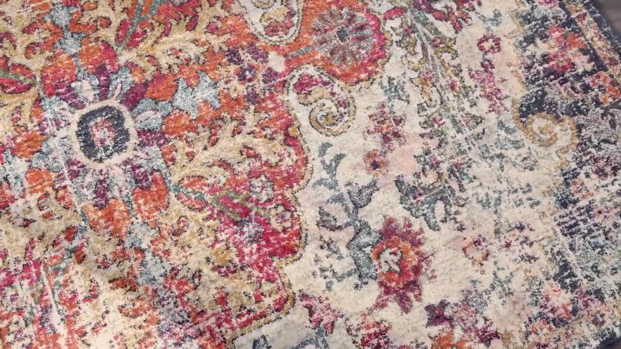 Kay Indoor Floral 8 x 11 Area Rug Ivory and Multicolored Kay Indoor Floral 8 x 11 Area Rug Ivory and Multicolored
