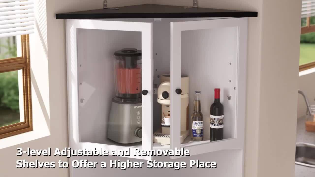 VEIKOUS 34 in. W x 25 in. D x 71 in. H Corner Linen Cabinet with