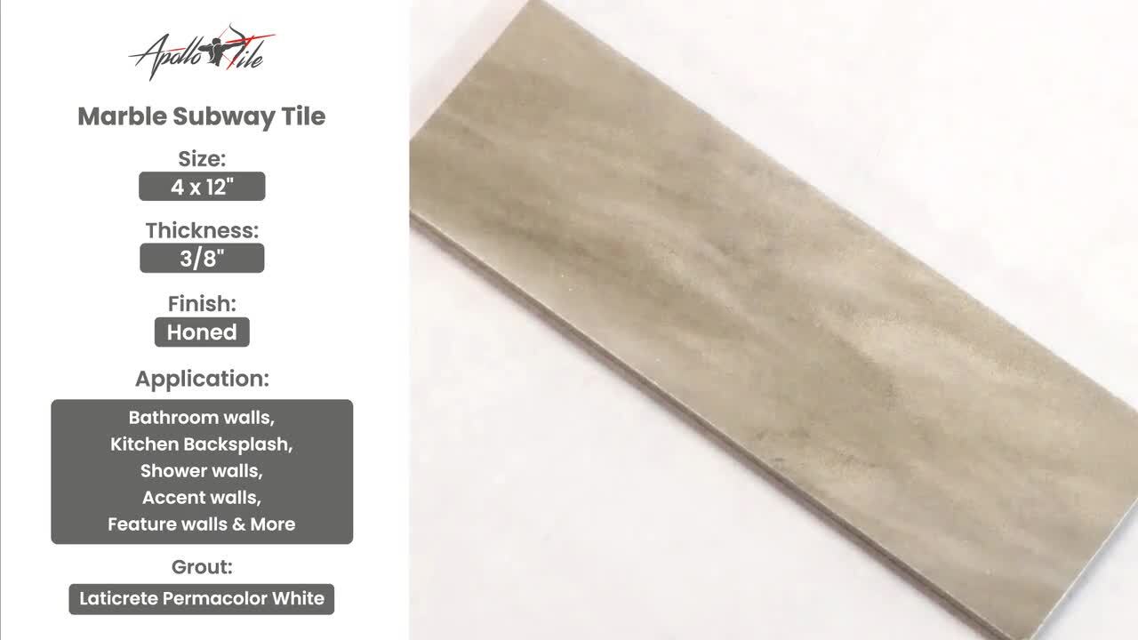 Apollo Tile Grandis Gray 4-in x 16-in Honed Natural Stone Marble Subway Floor and Wall Tile (4.44-sq. ft/ Carton)