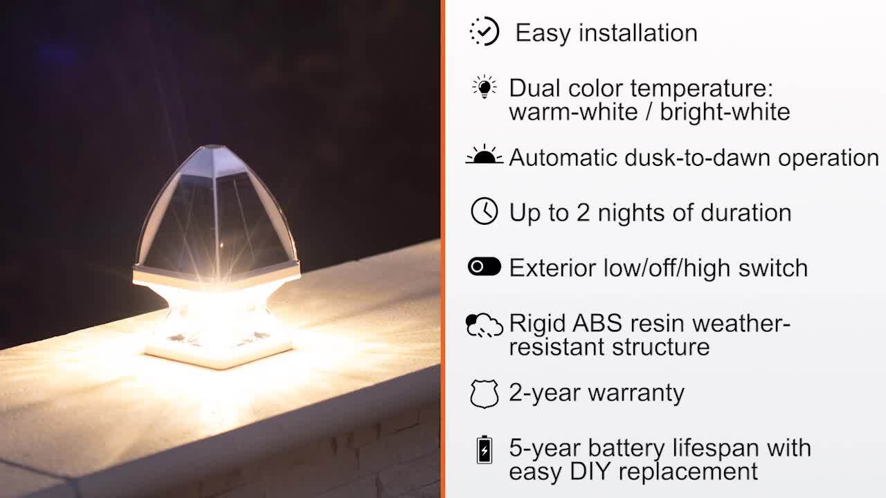 GAMA SONIC Gothic White LED 4x4 and 5x5 Solar Deck Post Cap Light