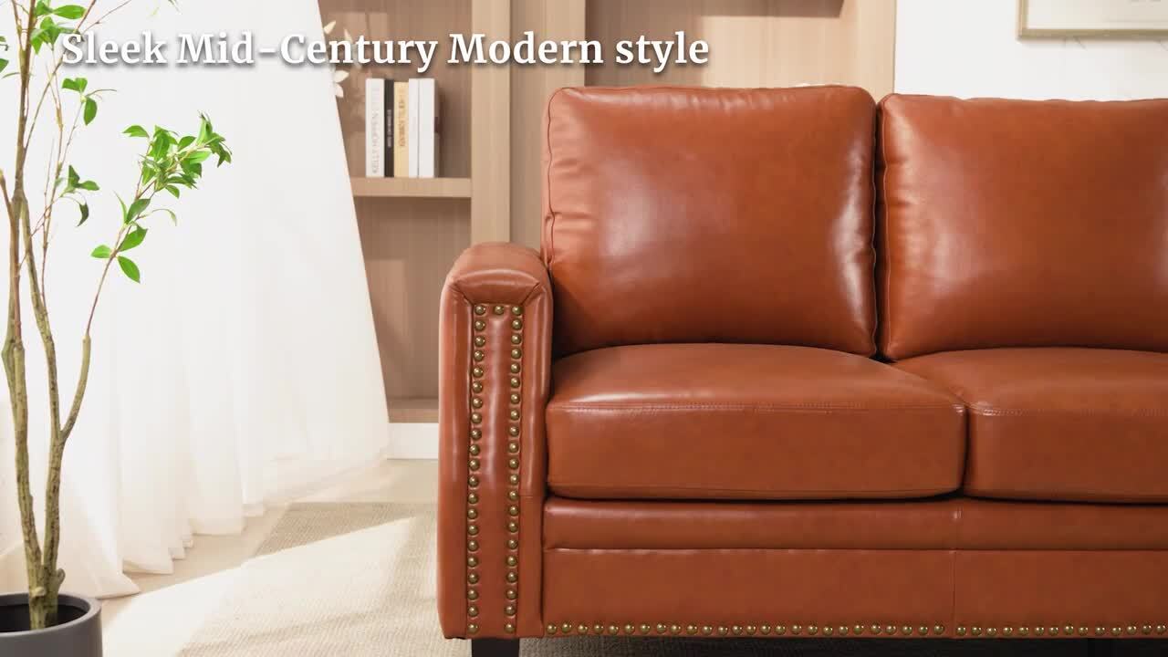 OrangeOne Sampson 84 in. Genuine Leather Square Arms 3-Seat Sofa