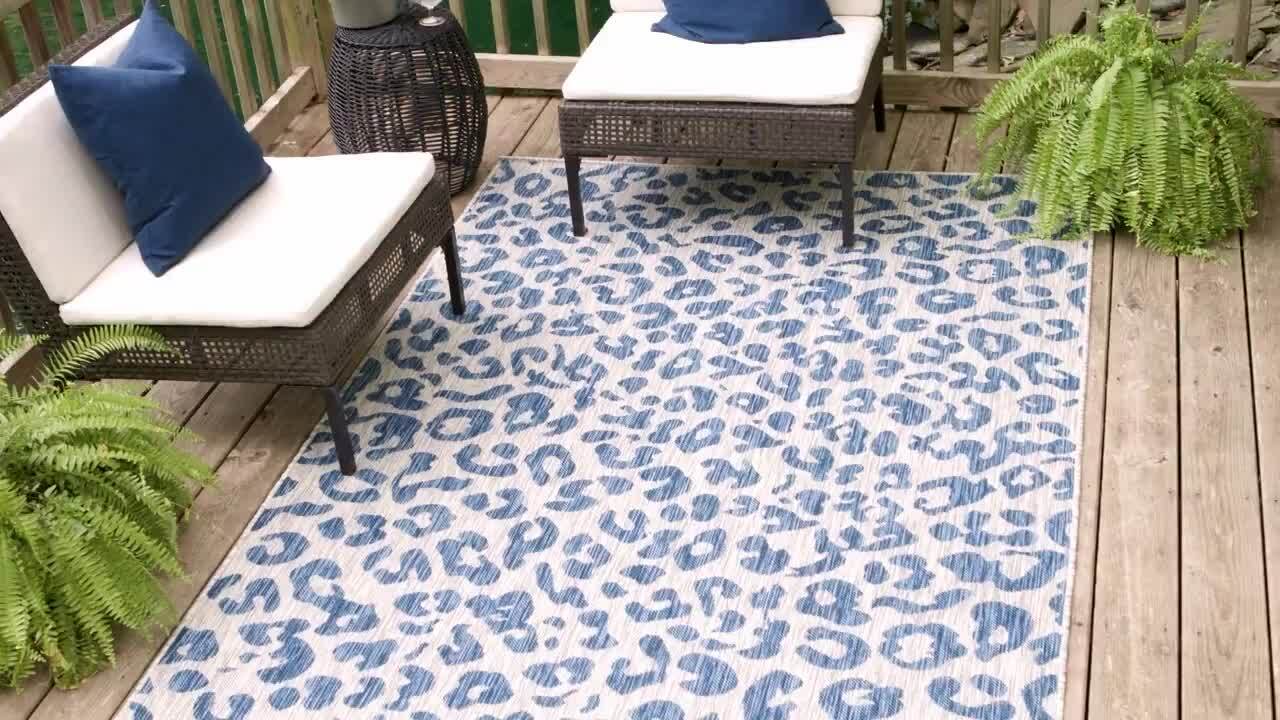 Unique Loom Azure Leopard Outdoor 2 ft. x 6 ft. Runner Rug 3145232