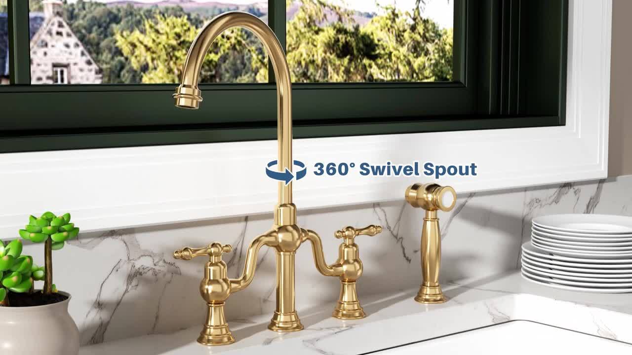 AVITAS Brass Double Handle Deck Mounted Bridge Kitchen Faucet with
