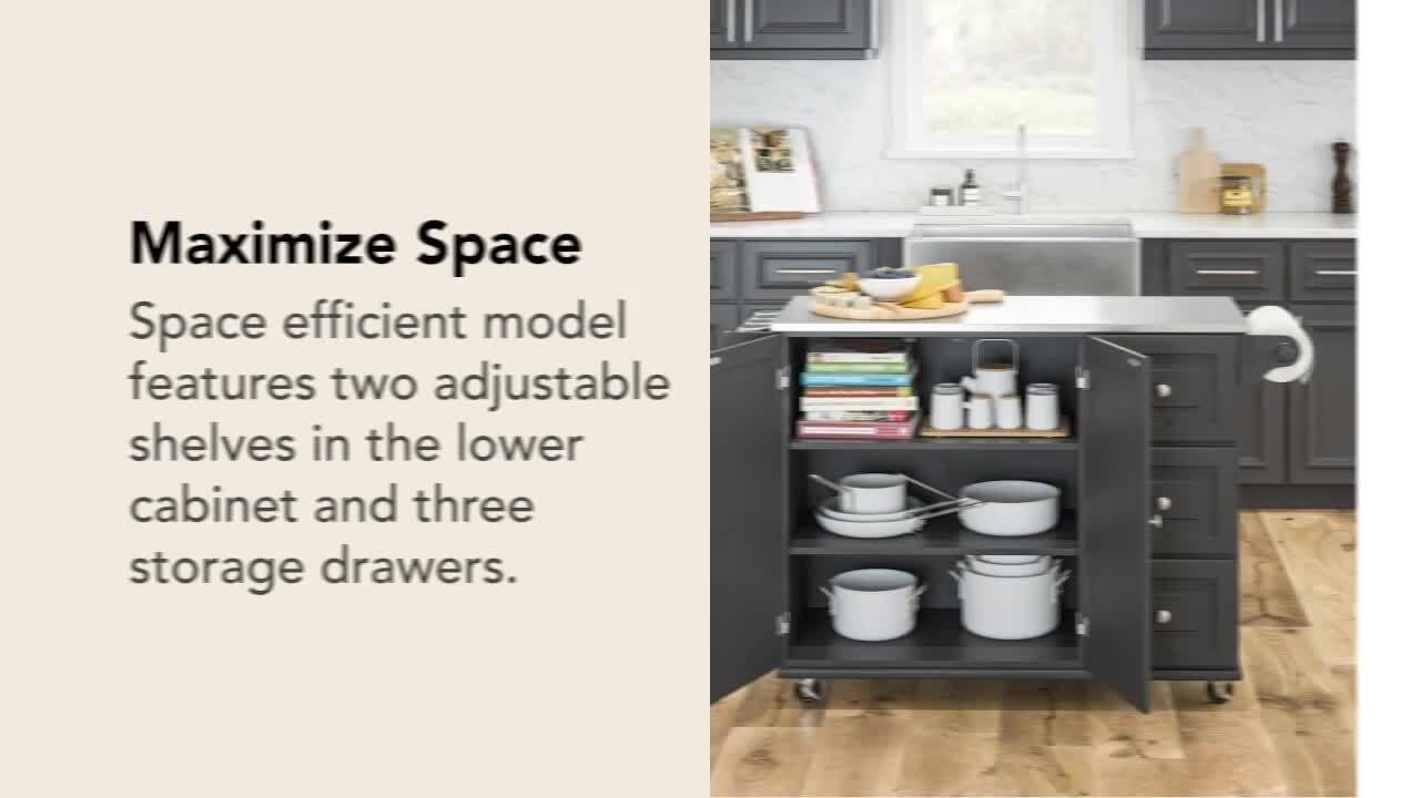 HOMESTYLES Dolly Madison Black Kitchen Cart with Stainless Top