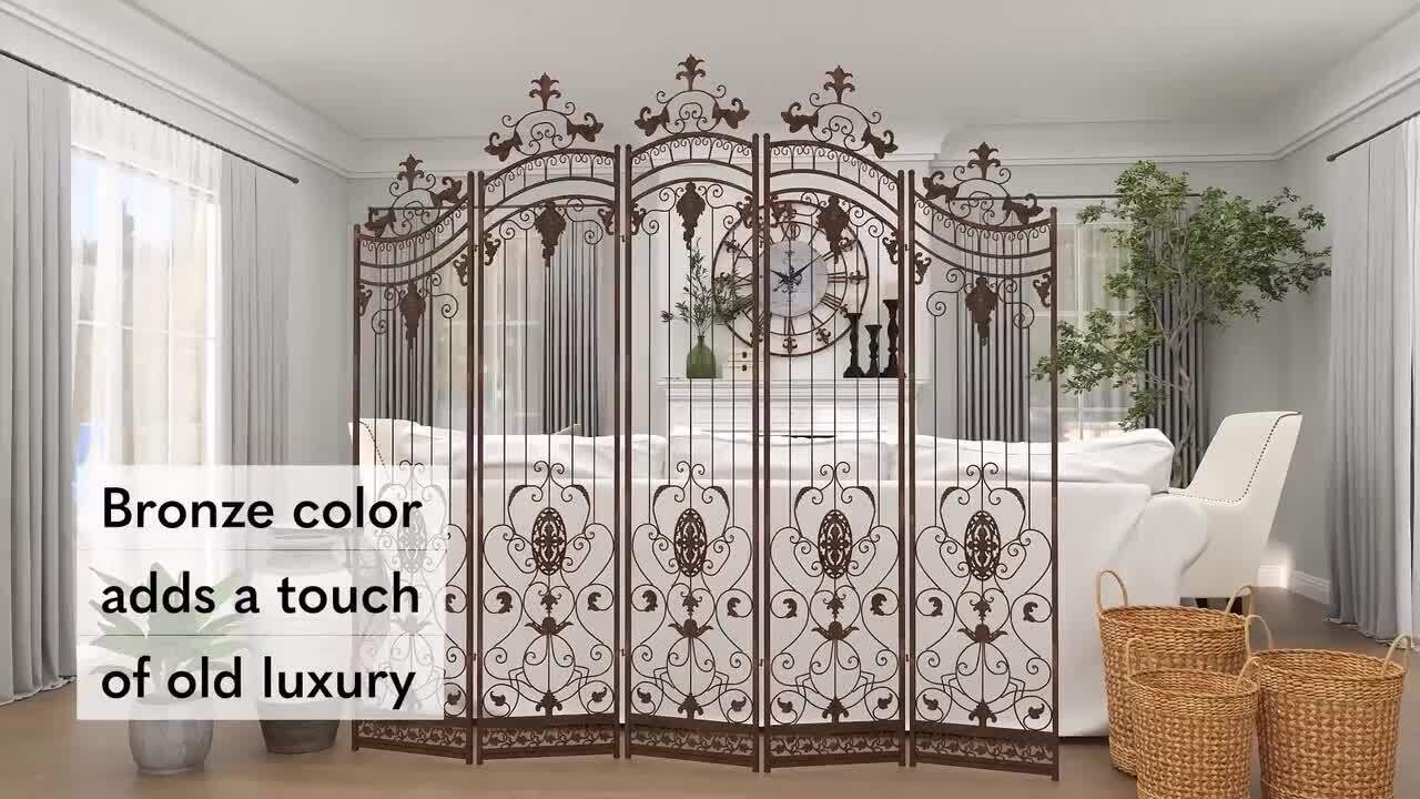 Litton Lane 7 ft. Bronze 5 Panel Hinged Foldable Arched