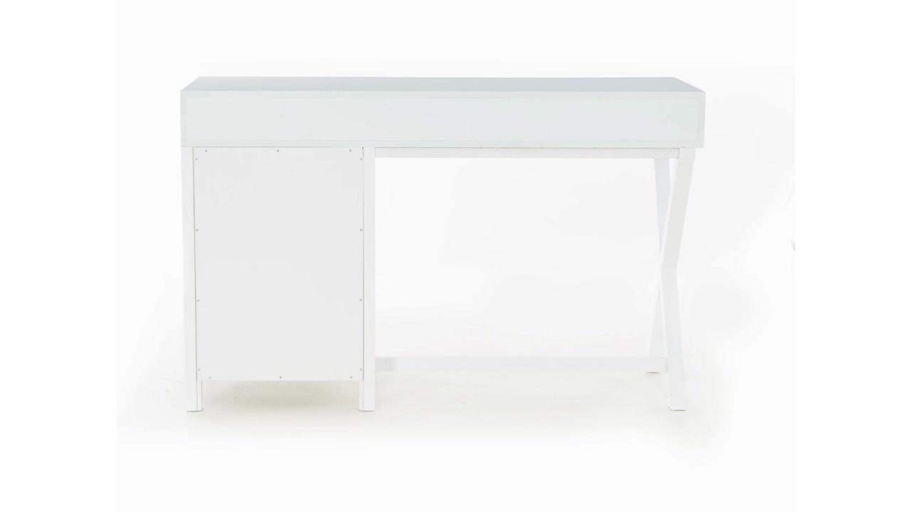 Linon Lakelyn 4-Drawer Desk, 48 Wide with Side Storage, White Finish 