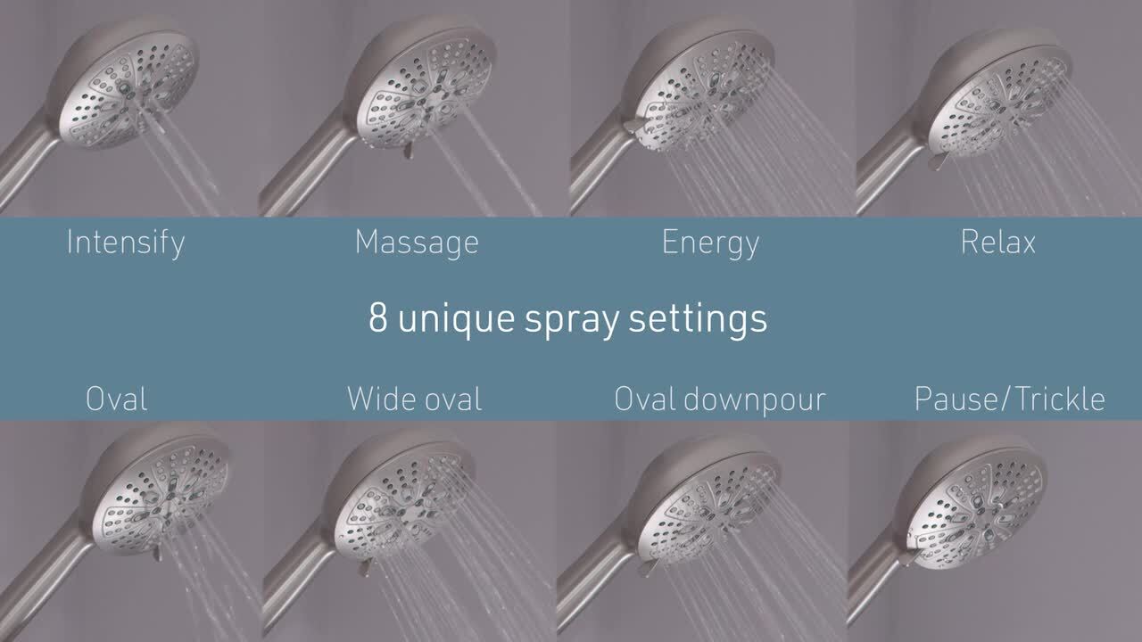 HydroEnergetix 8-Spray 4.75 in. Single Wall Mount Fixed Adjustable Shower Head in Spot Resist Brushed Nickel HydroEnergetix 8-Spray 4.75 in. Single Wall Mount Fixed Adjustable Shower Head in Spot Resist Brushed Nickel