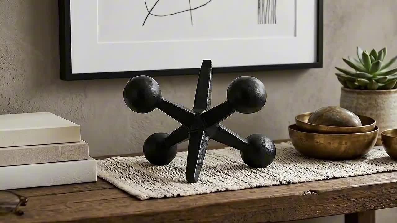 Liv & Skye Black 7 in. x 5 in. Metal Jacks Abstract Sculpture