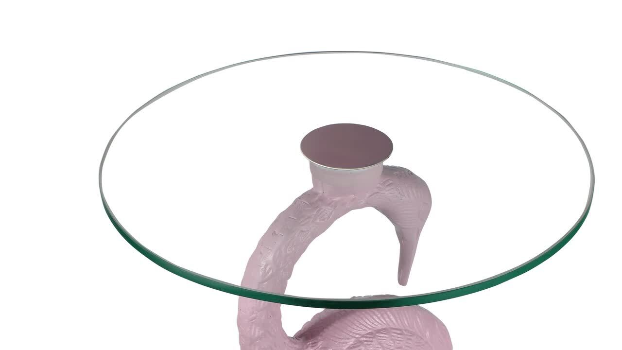 Blanche 25" Classic Mid-Century Glass Top Flamingo End Table - Thumbnail 2