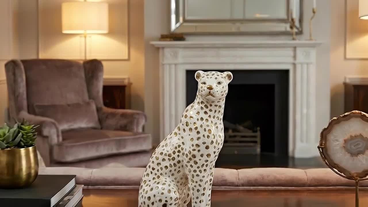 Liv & Skye White 7 in. x 11 in. Ceramic Glam Sitting Leopard 15878