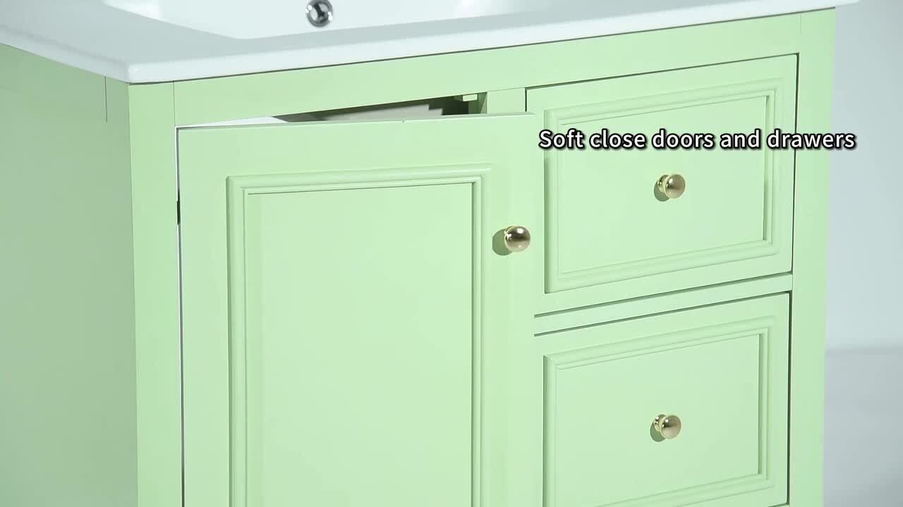 Virubi 30 in. W Single Sink Bath Vanity in Green with White