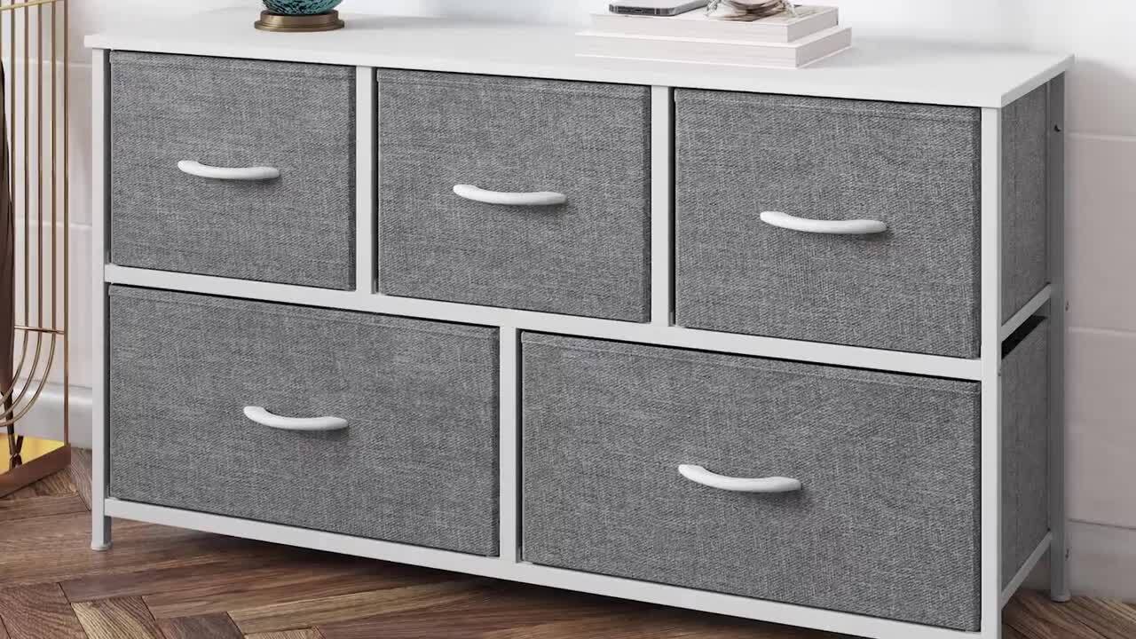 beige fabric dresser Beige Dresser Tower With 3 Drawers And Wood Top Fabric — ShipItFurniture main image 0