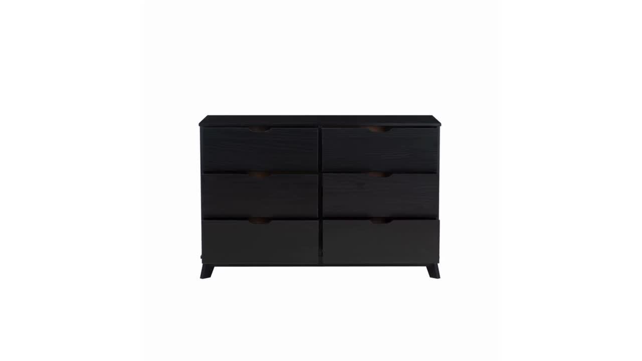 Linon Home Decor Pheba Black 48.6 2 in. W 6-Drawer Dresser and 2 (2-drawer)  Nightstand (Set of 2) THD04898