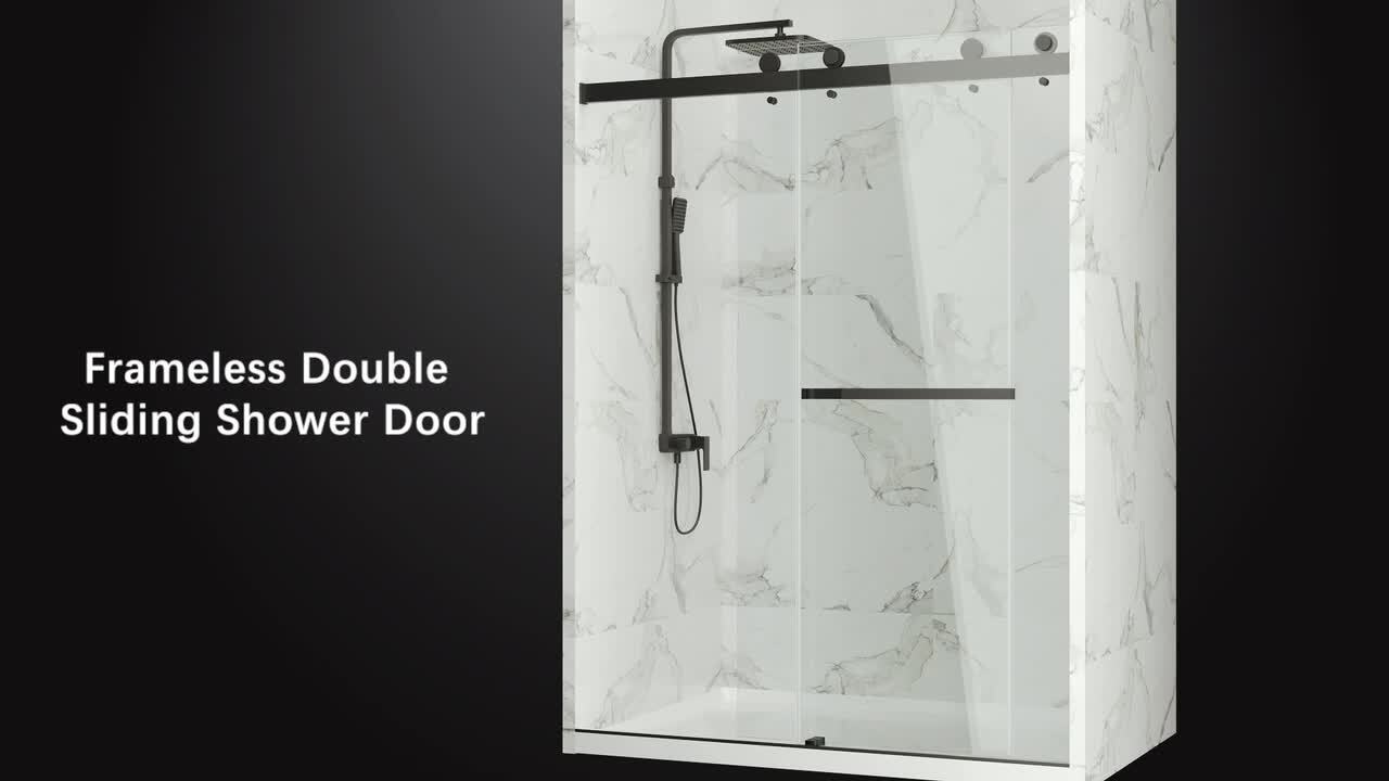 72 in. W x 76 in. H Frameless Sliding Shower Door with Shatter Retention Glass in Matte Black 72 in. W x 76 in. H Frameless Sliding Shower Door with Shatter Retention Glass in Matte Black