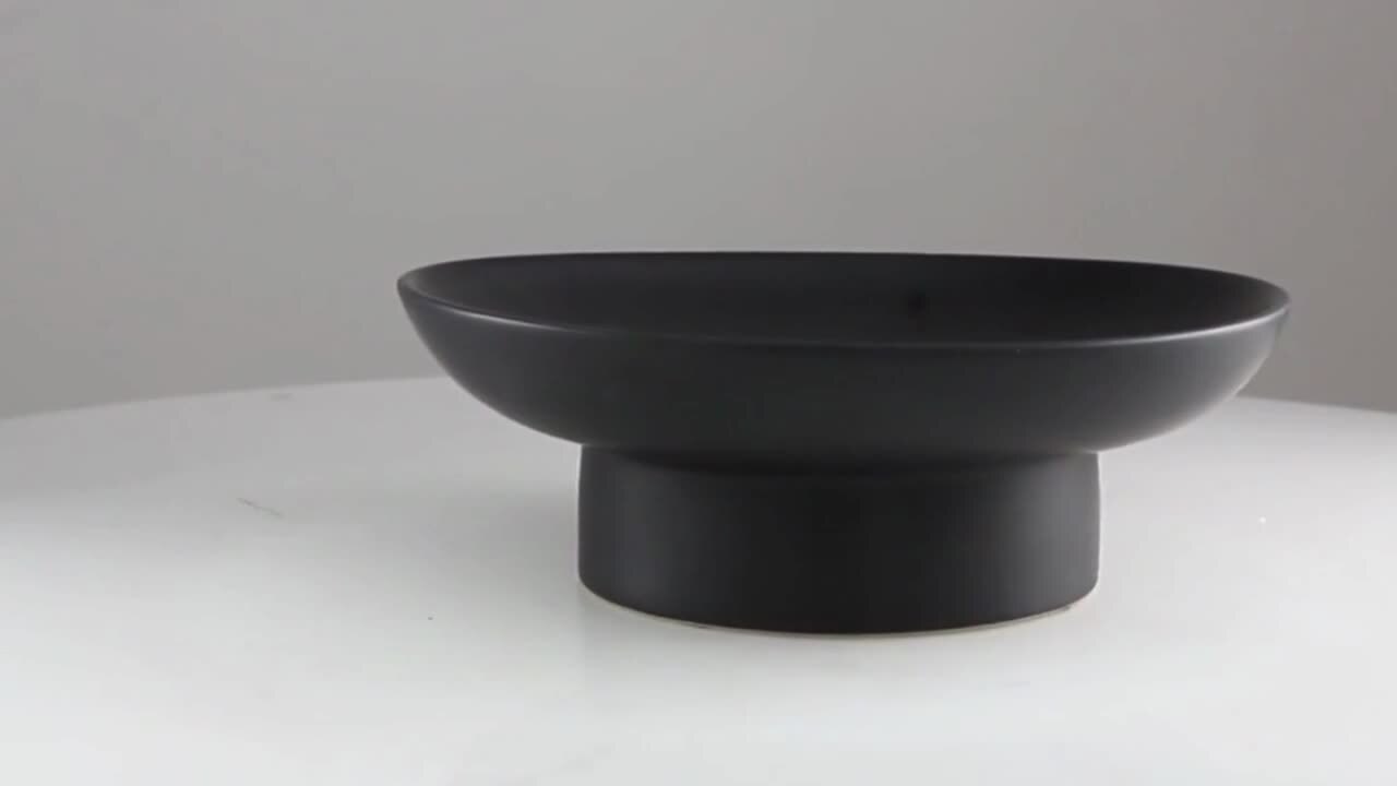 Litton Lane Black Ceramic Wide Decorative Bowl with Elevated Base