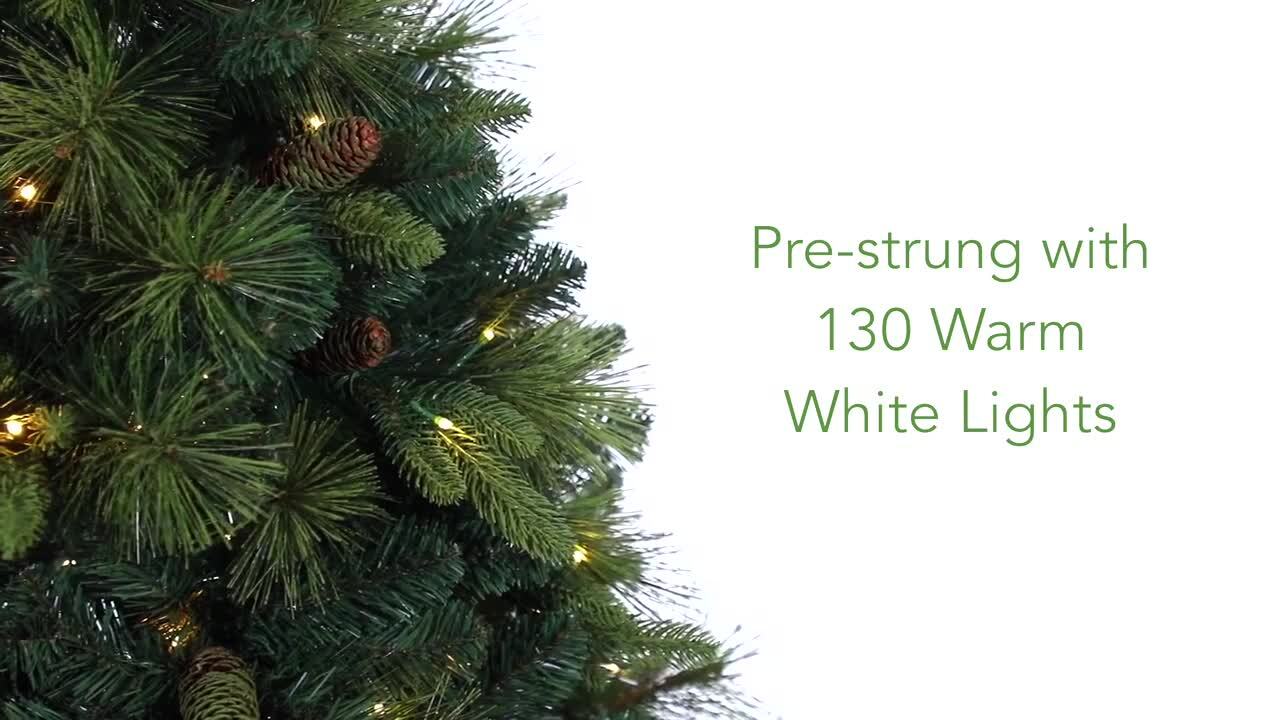 Nearly Natural 4 ft. Green Pre-Lit LED Pine Artificial Christmas Tree with 130 Warm White Lights, 459 Bendable Branches and Pinecones